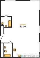 Планировка трехкомнатной(квартира) площадью 91.1 квадратных метров в “ЖК Фестиваль парк-2”