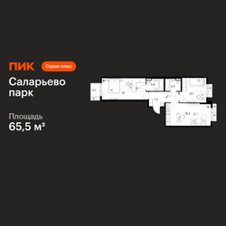 Планировка двухкомнатной(квартира) площадью 65.5 квадратных метров в ЖК “ЖК Саларьево парк”