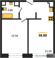 Планировка однокомнатной(квартира) площадью 38.8 квадратных метров в “ЖК Восточный”