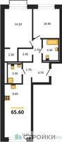 Планировка двухкомнатной(квартира) площадью 65.6 квадратных метров в “ЖК Равновесие”