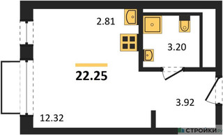 Планировка студии(квартира) площадью 22.25 квадратных метров в “ЖК Квартал Марьино”