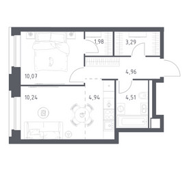 Планировка однокомнатной(квартира) площадью 39.99 квадратных метров в ЖК “ЖК Верейская 41”