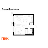 Планировка однокомнатной(квартира) площадью 34 квадратных метров в “ЖК Белая Дача парк”
