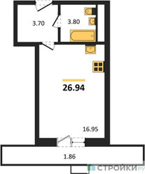 Планировка студии(квартира) площадью 26.94 квадратных метров в ЖК “ЖК Радость (Радумля Парк)”