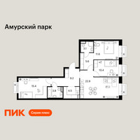Планировка трехкомнатной(квартира) площадью 86.5 квадратных метров в “ЖК Амурский парк”
