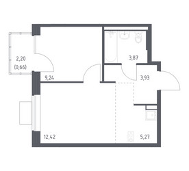 Планировка однокомнатной(квартира) площадью 35.39 квадратных метров в ЖК “ЖК Подольские кварталы”