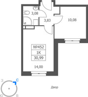 Планировка однокомнатной(апартаменты) площадью 30.99 квадратных метров в “ЖК Волковская 67”