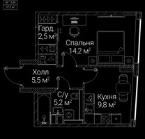 Планировка однокомнатной(квартира) площадью 37.2 квадратных метров в “ЖК СЕЗАР БУДУЩЕЕ”