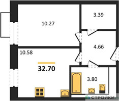 Планировка однокомнатной(квартира) площадью 32.7 квадратных метров в “ЖК Квартал Строгино”