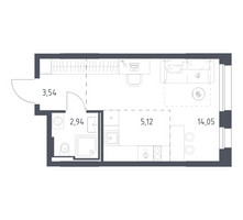 Планировка студии(квартира) площадью 25.65 квадратных метров в “ЖК Заречье Парк”