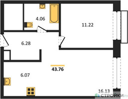 Планировка однокомнатной(квартира) площадью 43.76 квадратных метров в “ЖК LIFE Варшавская”