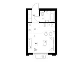 Планировка студии(квартира) площадью 23.5 квадратных метров в ЖК “ЖК Ильинские луга”
