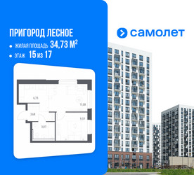 Планировка однокомнатной(квартира) площадью 34.73 квадратных метров в ЖК “ЖК Пригород Лесное”
