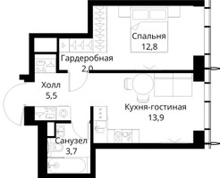 Планировка однокомнатной(квартира) площадью 37.9 квадратных метров в “ЖК Сити Бэй”