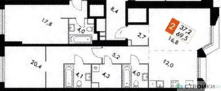 Планировка однокомнатной(квартира) площадью 69.5 квадратных метров в “ЖК Архитектор”