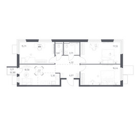 Планировка трехкомнатной(квартира) площадью 81.58 квадратных метров в ЖК “ЖК Мытищи Парк”