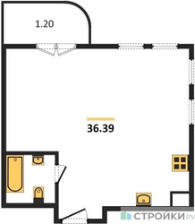 Планировка однокомнатной(квартира) площадью 36.39 квадратных метров в ЖК “ЖК Дом Достижение”