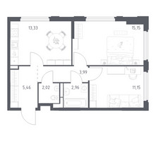 Планировка двухкомнатной(квартира) площадью 54.06 квадратных метров в “ЖК Космический Квартал”