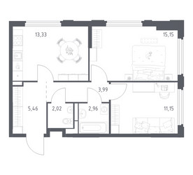 Планировка двухкомнатной(квартира) площадью 54.06 квадратных метров в ЖК “ЖК Космический Квартал”