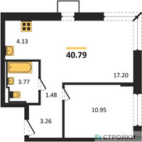Планировка однокомнатной(квартира) площадью 40.79 квадратных метров в “ЖК Подольские кварталы”