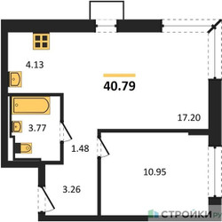 Планировка однокомнатной(квартира) площадью 40.79 квадратных метров в ЖК “ЖК Подольские кварталы”