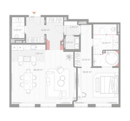 Планировка однокомнатной(квартира) площадью 101.6 квадратных метров в ЖК “ЖК Николь”