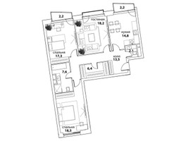 Планировка трехкомнатной(квартира) площадью 100 квадратных метров в “ЖК Событие”