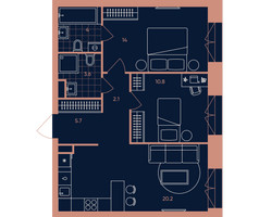 Планировка трехкомнатной(квартира) площадью 60.4 квадратных метров в “ЖК Era (Эра)”