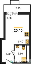 Планировка студии(квартира) площадью 20.4 квадратных метров в ЖК “ЖК Бунинские кварталы”