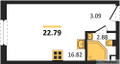 Планировка студии(квартира) площадью 22.79 квадратных метров в “ЖК Дмитровское небо”