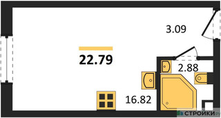 Планировка студии(квартира) площадью 22.79 квадратных метров в “ЖК Дмитровское небо”