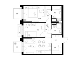 Планировка двухкомнатной(квартира) площадью 56 квадратных метров в “ЖК Зеленый парк”