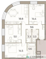 Планировка трехкомнатной(квартира) площадью 82.6 квадратных метров в “ЖК ЗИЛАРТ”