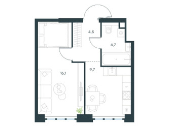 Планировка однокомнатной(квартира) площадью 35 квадратных метров в ЖК “ЖК Level Южнопортовая”