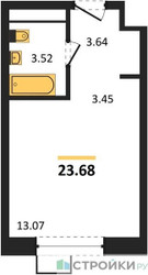 Планировка студии(квартира) площадью 24 квадратных метров в ЖК “ЖК Новоград Павлино”