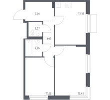 Планировка двухкомнатной(квартира) площадью 54.4 квадратных метров в “ЖК Новое Внуково”