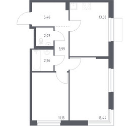 Планировка двухкомнатной(квартира) площадью 54.4 квадратных метров в ЖК “ЖК Новое Внуково”