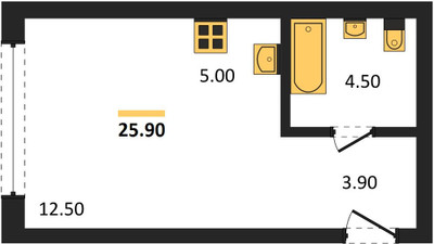 Планировка студии(квартира) площадью 25.9 квадратных метров в ЖК “ЖК НАЗАРÉ (Мангазея в Богородском)”
