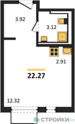 Планировка студии(квартира) площадью 22.27 квадратных метров в ЖК “ЖК Мытищи Парк”