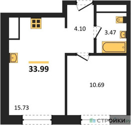 Планировка однокомнатной(квартира) площадью 34 квадратных метров в ЖК “ЖК Clementine (Клементин)”