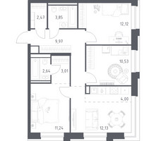 Планировка трехкомнатной(квартира) площадью 71.96 квадратных метров в “ЖК Верейская 41”