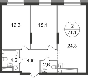Планировка двухкомнатной(квартира) площадью 71.1 квадратных метров в ЖК “ЖК Первый Московский”