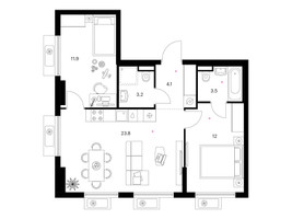 Планировка двухкомнатной(квартира) площадью 58.5 квадратных метров в “ЖК Белая Дача парк”