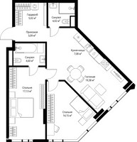 Планировка двухкомнатной(квартира) площадью 74.47 квадратных метров в “ЖК Джойс”