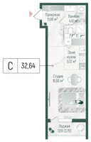 Планировка студии(квартира) площадью 34.53 квадратных метров в “ЖК Рига Хиллс”