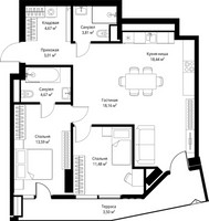 Планировка двухкомнатной(квартира) площадью 81.33 квадратных метров в “ЖК Джойс”
