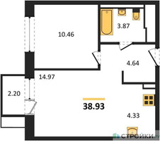 Планировка однокомнатной(квартира) площадью 38.93 квадратных метров в “ЖК Новое Внуково”