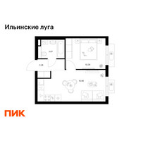 Планировка однокомнатной(квартира) площадью 34.22 квадратных метров в “ЖК Ильинские луга”