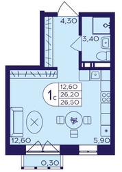 Планировка студии(квартира) площадью 26.5 квадратных метров в ЖК “ЖК Героев”