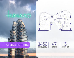 Планировка трехкомнатной(квартира) площадью 143.2 квадратных метров в “ЖК Начало”